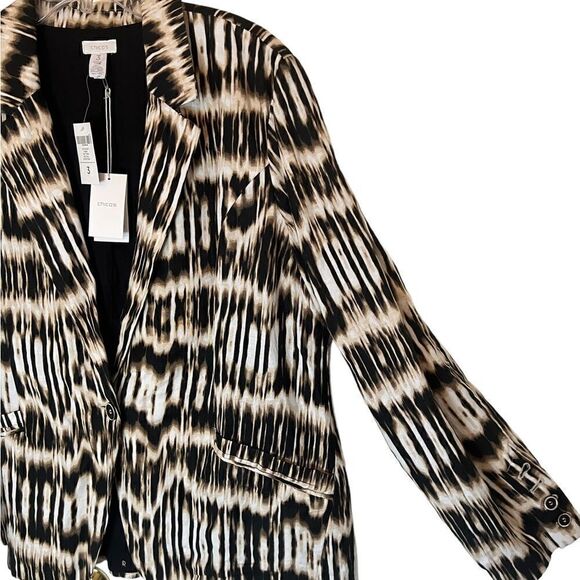 Chico's Black and Cream Patterned Blazer - Picture 7 of 8